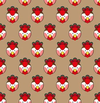 Rooster Seamless on Brown Background. Vector Illustration Stock Illustration