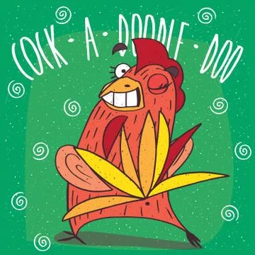 Rooster spreading tail like a peacock and winks Illustrazione stock