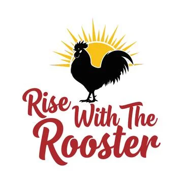 Rooster standing in front of a rising sun with motivational text tshirt design Stock Illustration