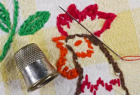 Rooster, Thimble, Needle and Thread Stock Photos