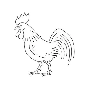 Rooster vector doodle animal of Eastern astrological calendar black outline on Stock Illustration