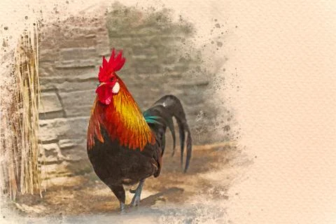Rooster walking in the farm. Stock Photos