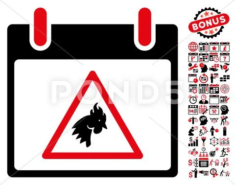Rooster Warning Calendar Day Flat Vector Icon With Bonus Stock Illustration
