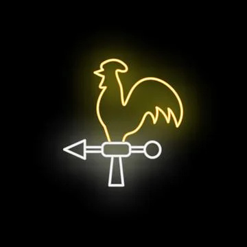 Rooster weather vane glowing neon sign on black Stock Illustration