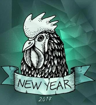 Rooster Year design. Vector for wallpaper, banner, poster, fabric, gift wrap Stock Illustration