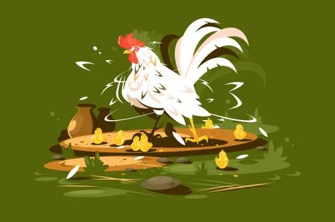 Rooster with yellow chickens Stock Illustration
