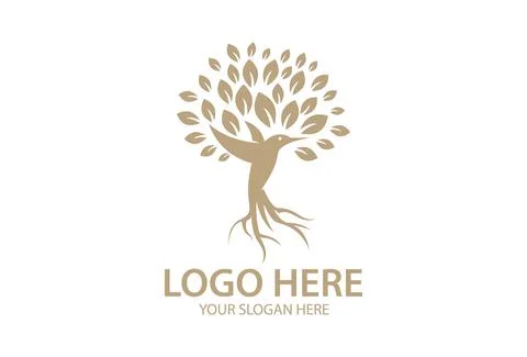 Root Abstract Hummingbird Tree Logo	 Stock Illustration