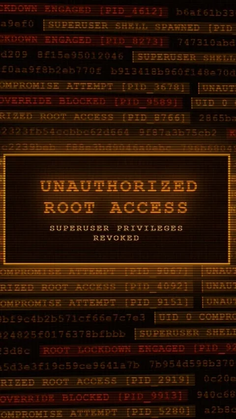 Root Access Escalation Detected: Superuser Privileges Revoked Video stock 342554601