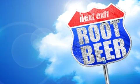 Root beer, 3D rendering, blue street sign Illustrazione stock
