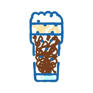 Root beer float beverage drawing with ice cream and soda Illustrazione stock