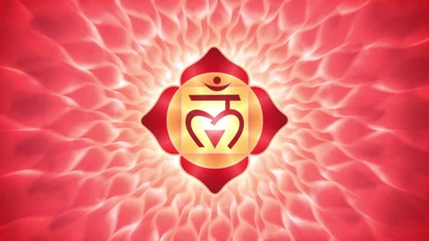 Root Chakra Muladhara on Red Flow Energy Animated Spiral Loop Background Stock-Footage 273052024