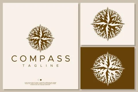 Root Compass logo design branding. Vintage compass nature logo vector graphic. Illustrazione stock
