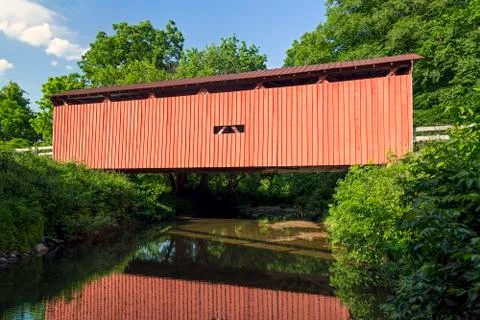 Root Covered Bridge Reflection Stock Photos