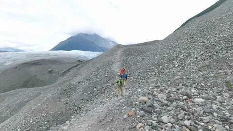 Root Glacier Hikers POV Wrangell St. Elias Alaska Stock Footage 121540153