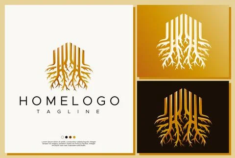 Root home logo design template. Luxury tree home logo design. Stock Illustration