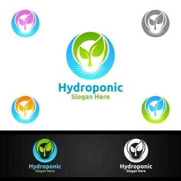 Root Hydroponic Gardener Logo with Green Garden Environment or Botanical Agri Stock Illustration