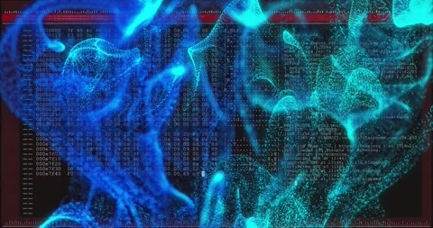 Root prompt appearing, mesh fading, undulating, hex streams scrolling, Stock Footage 330297210