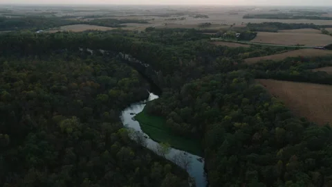 Root River North Branch Through Forest and Farmland Minnesota Stock Footage 332621733