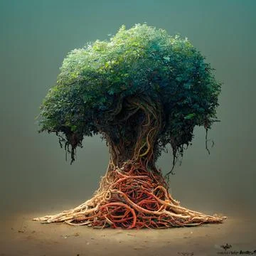 The root system of the old tree. Big roots. Stock Illustration