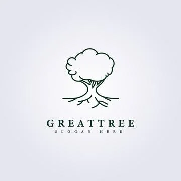 Root, tree, blossom, oak logo vector illustration line art growth Stock Illustration