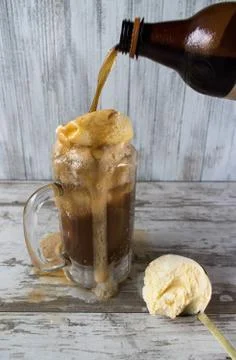 Rootbeer vanilla ice cream float in frosty mug Stock Photos