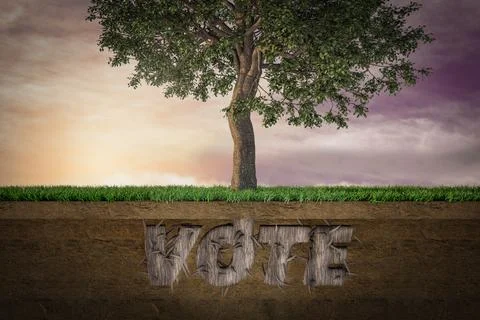 Rooted in the voting letter shape demonstrating Environmental election concep Stock Illustration