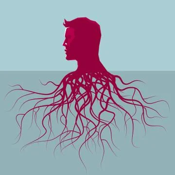 Rooting head. Isolated on blue background. Stock Illustration