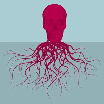 Rooting skull. Isolated on blue background. Stock Illustration