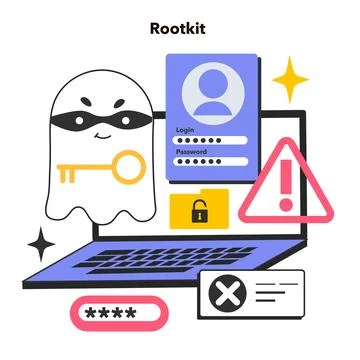 Rootkit. Computer program hiding malicious actions from antiviruse Stock Illustration