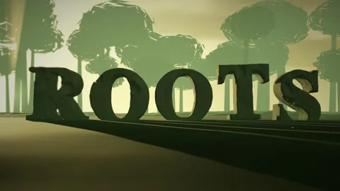 Roots Moss Covered Ancient Stone Letters in a Misty Jungle Ruin with Light Stock Footage 342221509