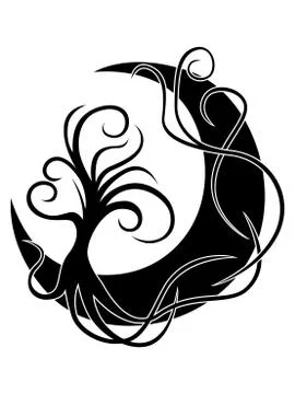 Roots of the tree interlace moon Stock Illustration