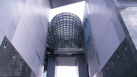 Rope Blocks Off Staircase During Typhoon Jebi Cleanup Wide (1) - Kyoto, Station Video stock 100576426