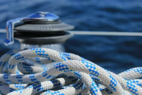 Rope with blurred winch in the background Stock Photos