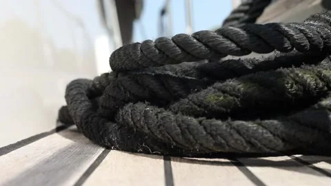 Rope on a boat deck, close up Stock Footage 181593379