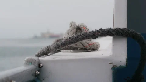Rope on Boat Deck Overlooking Calm Sea 스톡 동영상 323343459