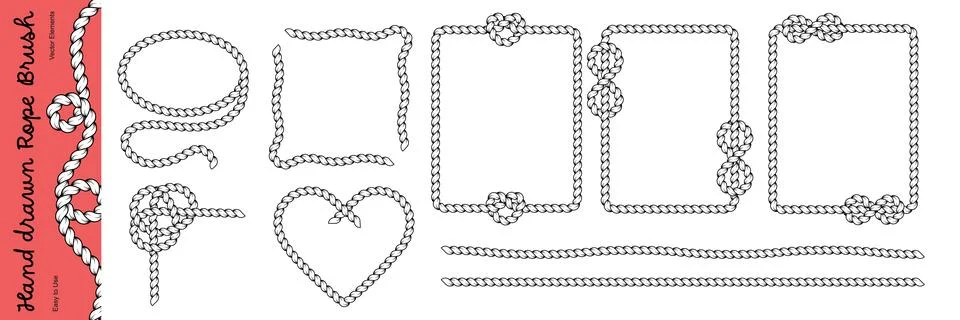 Rope border frames with nautical knots and braided texture. Vintage sailor .. 库存插图
