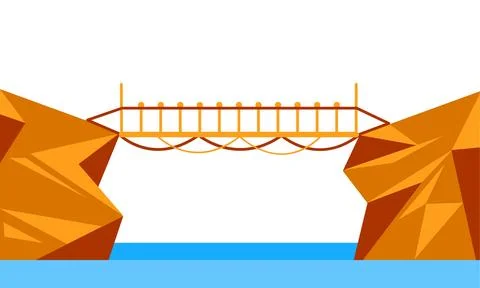 Rope bridge connecting two cliffs over water in polygonal style Ilustração Stock