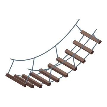 Rope bridge connecting two sides with wooden steps in isometric view Ilustração Stock