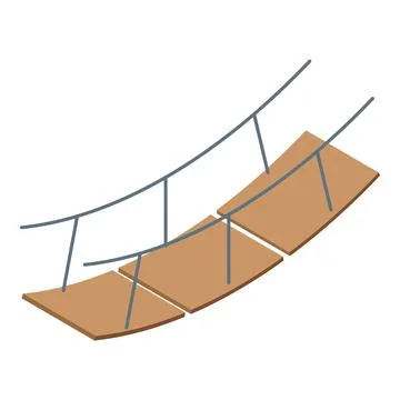 Rope bridge connecting two sides with wooden planks in isometric view Ilustración de archivo