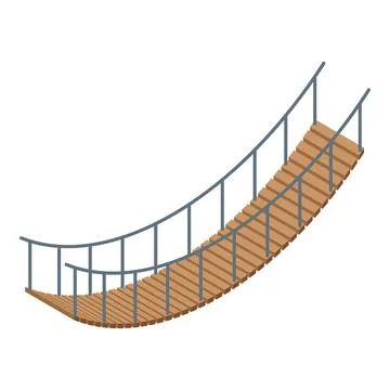 Rope bridge connecting two sides with wooden planks and metal railing Stock Illustration