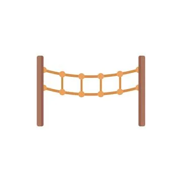 Rope bridge hanging between two wooden posts on white background Stock Illustration