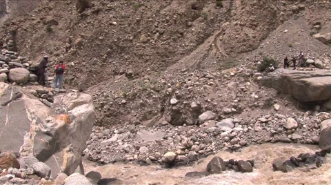 Rope bridge over river Stock Footage 55073496