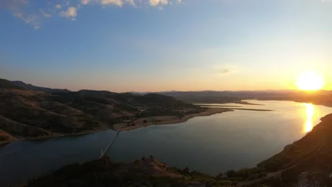 Rope bridge on Studen Kladenets Dam Panorama Stock Footage 220660216