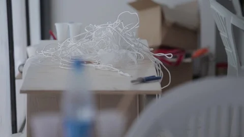 Rope, brush and bottle on the table Stock Footage 86455130