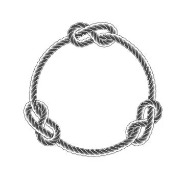 Rope circle frame with knots, simple style line rope, marine border Stock Illustration