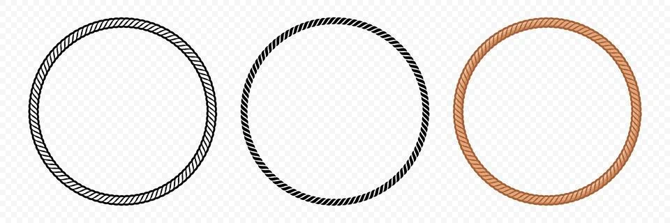Rope Circle Frame Set, Vector Illustration. Round Rope Frame Collection and Stock Illustration