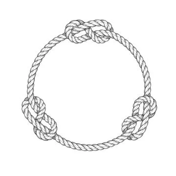 Rope circle - round rope frame with knots, vintage style Stock Illustration