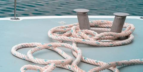 Rope on the deck of the boat Stock Photos