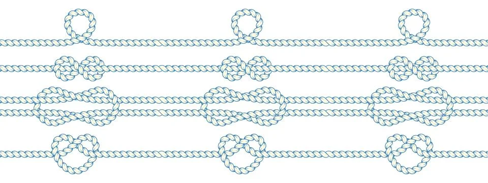 Rope divider lines collection. Twisted rope strokes with knots and ring loo.. 스톡 일러스트