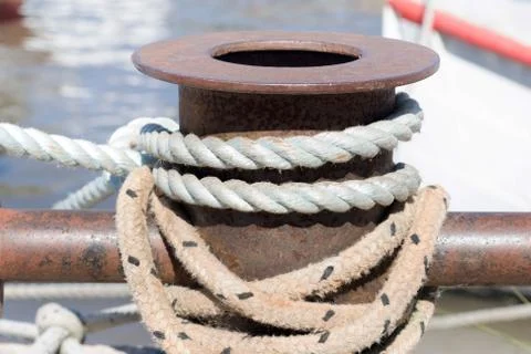 Rope docking ship in shipyard Stock Photos